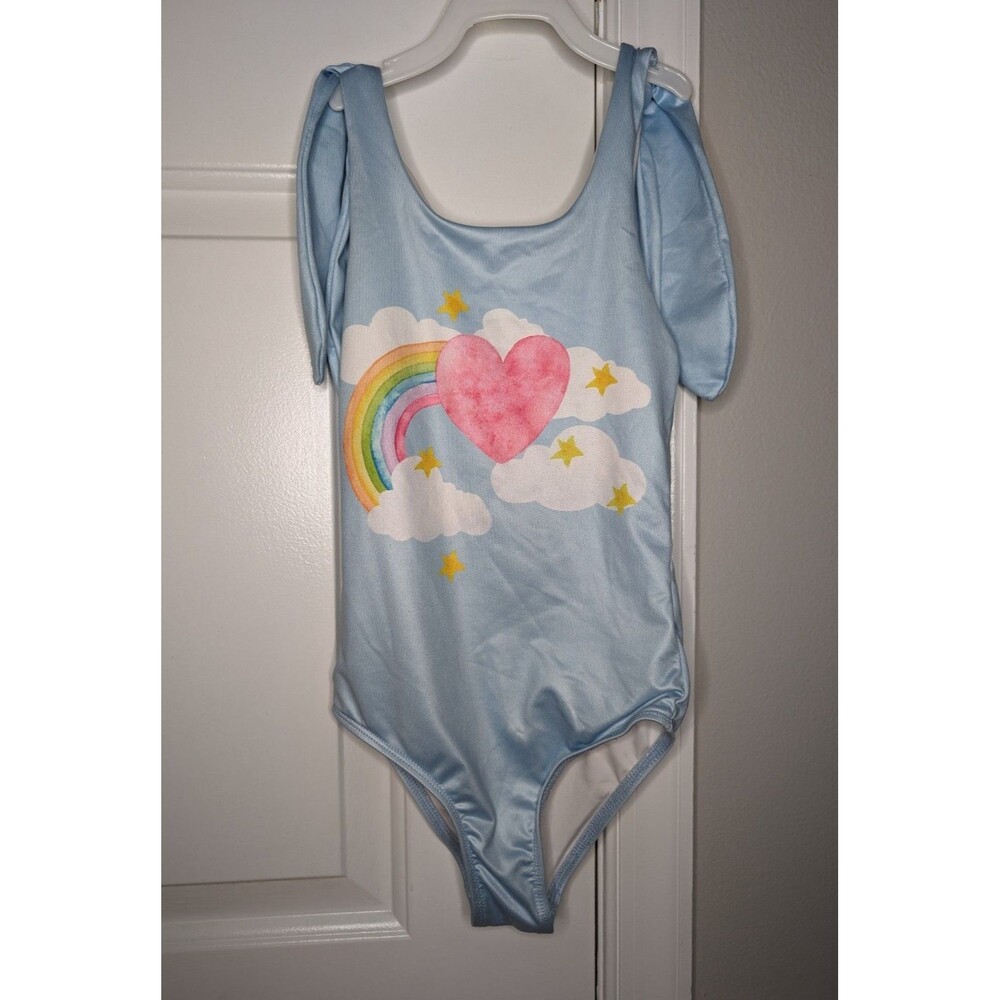 Stella Cove Girl's Rainbow Heart Light Blue One Piece Swimsuit Bathing Suit Sz 4